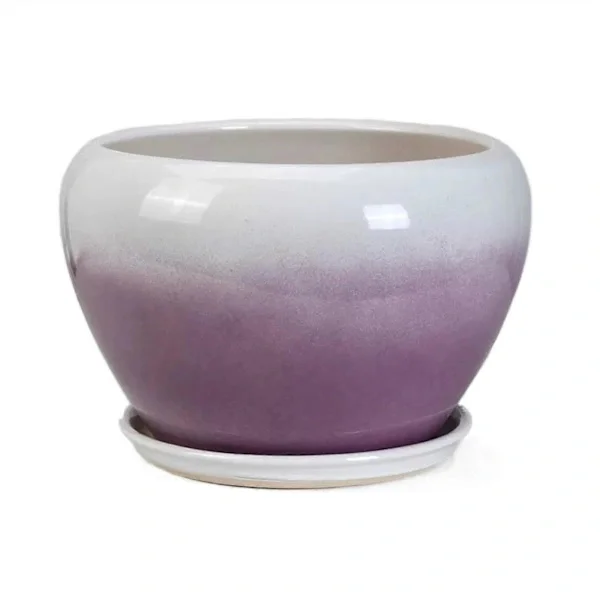 Store Gradient Keramiske Blomsterpotter med Brett, Runde Innendørs Plantekasser for Sukkulenter og Grønne Planter, Lilla, Middels Størrelse 13.5cm*