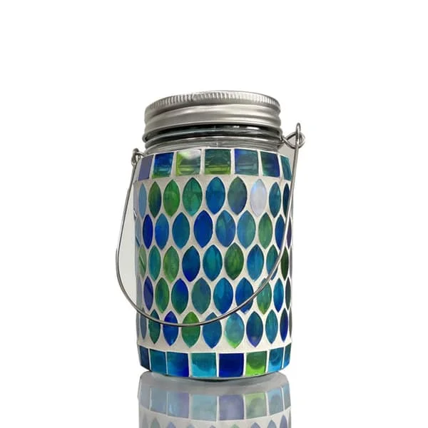 Mosaic Solar Lights Mason Jar Lampe BLÅ SYLINDER SYLINDER