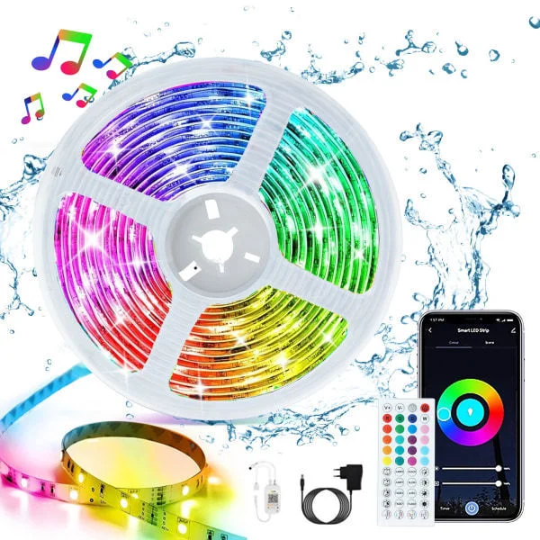 IP65 Vanntett Silikon LED-lysstripe 5M, Smart RGB LED-lysstripe med Fjernkontroll og App, Neon LED-bånd Musikksynkronisering EU-plugg