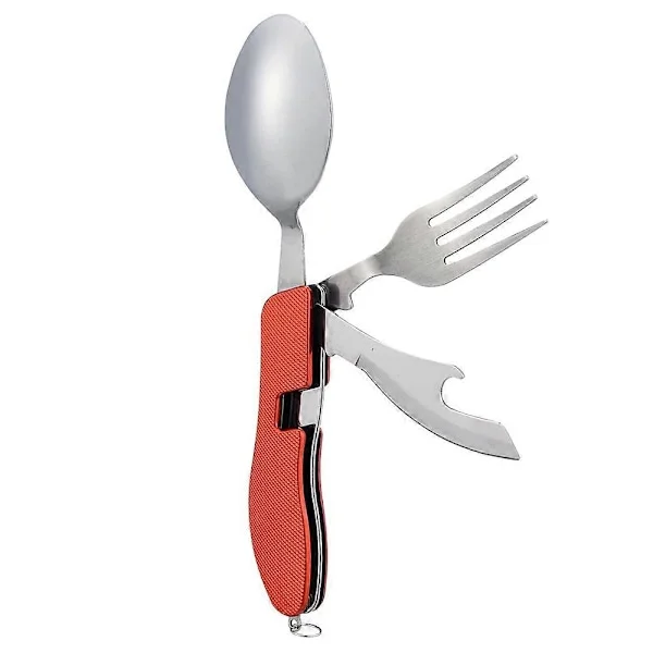 4-in-1 Camping Cutlery Foldable and Detachable Utensil Fork Spoon Knife Bottle Opener Set