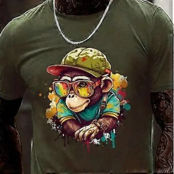 Ny Sommer Herre Mote T-skjorte Kreativ Tegneserie Dyr Ape Trykt Herre T-skjorte Topp (8XL grønn)