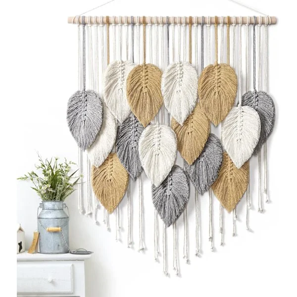 Macrame Wall Hanging Leaf Boho Wall Decor Bohemian Handmade Woven Wall Art Decoration