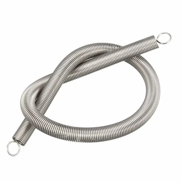 Förlängd dragfjäder, 11,9 mm ytterdiameter 0,38 m fri längd rostfritt stål liten dubbelkrok dragfjäder för mekanisk konstruktionsindustri