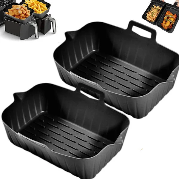 Air Fryer Silikonkorg - 2-pack Rektangulär Bakform 22x16x6cm - Non-stick Återanvändbar Ugnsform BPA-fri