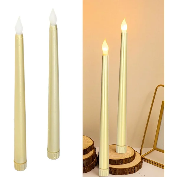 2-pak flammeløse LED-lys (helt guld), LED-kronelys, batteridrevne, dekorative LED-lamper til fester, bryllupper