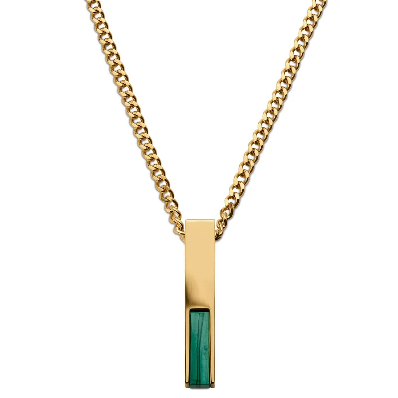 Cruz | Collar de Ágata verde dorado para hombres - Collares acero