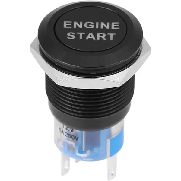 12V Bil Startknapp, 19mm Tenningsbryter Bil Tenningsbryter Motor Start Trykknapp Vanntett LED Nøkkelbryter Svart