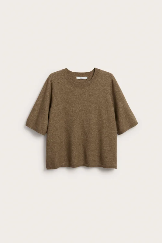 Kappahl | Kortärmad stickad tröja Melerad beige 2XL | Dam