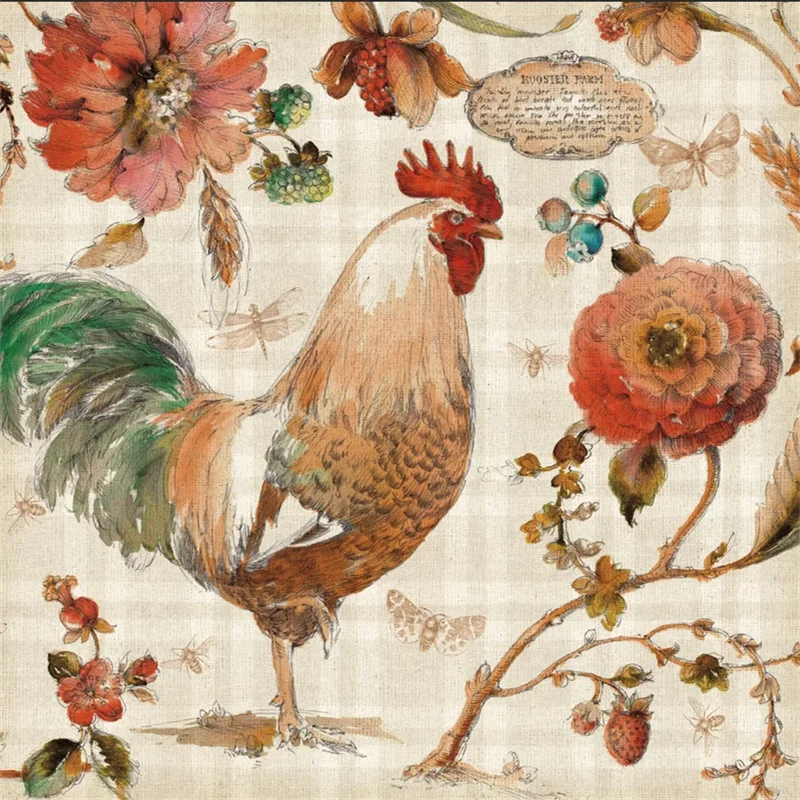 AliExpress - Papier peint rétro français à motifs de fleurs, de coq et de papillon, décoration de la maison, taille et motif personnalisables, murale 