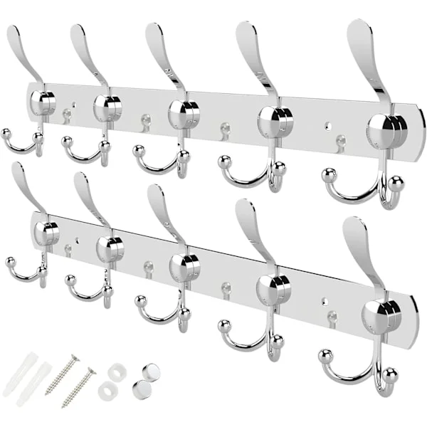 Wall Coat Rack - Stainless Steel Racks (2-Pack) - Heavy Duty Wall Mounted - Premium Design Stainless Steel Wall Hooks