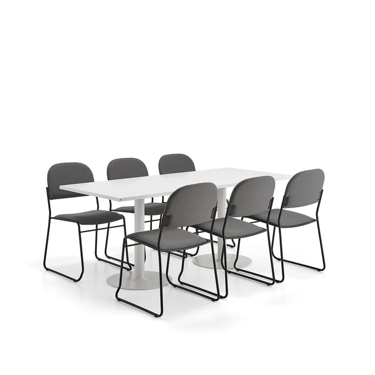 Furniture set VERTICUS + DAWSON, 1 table and 6 grey chairs