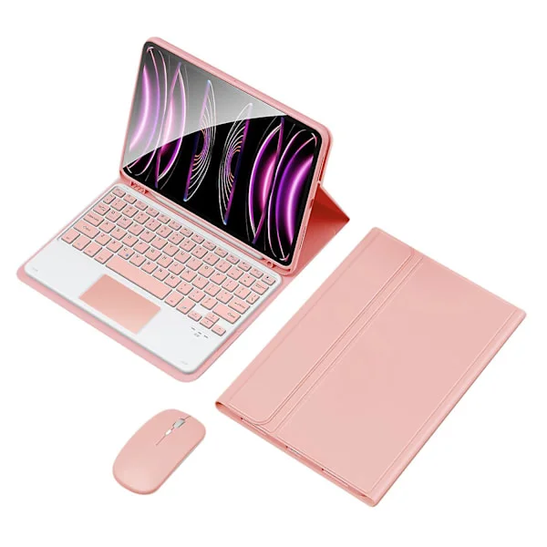 For iPad 10.9 (2022) Trådløst Tastatur Etui med Mus, PU Folio Flip Cover Bluetooth Tastatur Etui