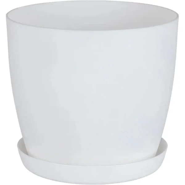 Hvide havepynt hvide potter med underskåle - Udendørs potter med mat finish og bakke - Potter med underskål Hvid 20cm*17.5cm*14cm