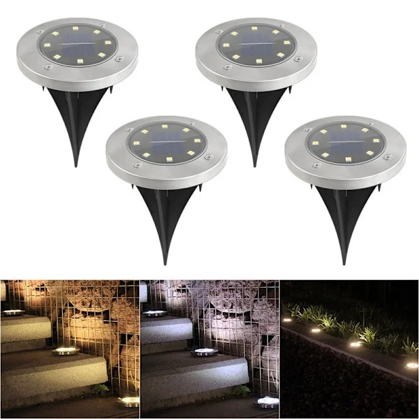 Utomhus Solarlampor 8 LED Solcell Trädgård Golvlampa Utomhus Golvlampa Trädgårdslampor IP65 (4 Varmvit)