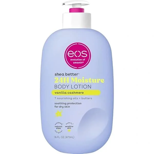 eos Shea Butter Body Lotion (Vanilla Cashmere) – 24-hour hydration, light & non-greasy, natural shea butter, vegan, vanilla scented body lotion