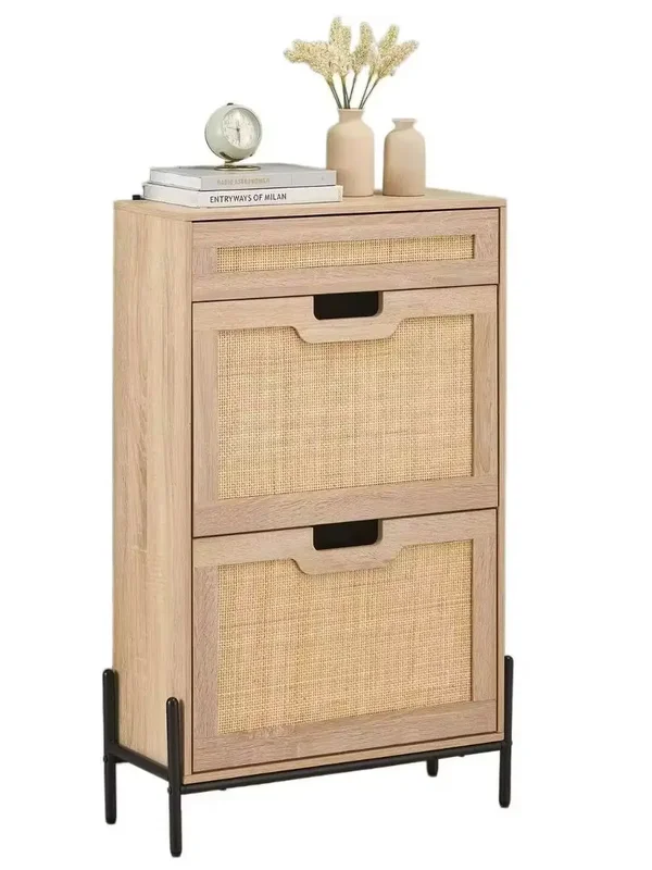 AliExpress - Garvee - Schuhschrank mit 2 Kippfächern, schmaler Rattan-Zapatero mit 1 Schublade, verstellbare Regale für Eingang, Flur, Wohnzimmer, 61 