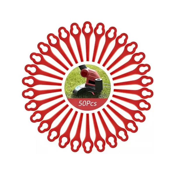 Pakke med 50 blader kompatible med Ferrex Aldi Far 20-i gresstrimmer, erstatningsblader for Ferrex L95 trådløs gresstrimmer (13×8mm-rød)[BT}
