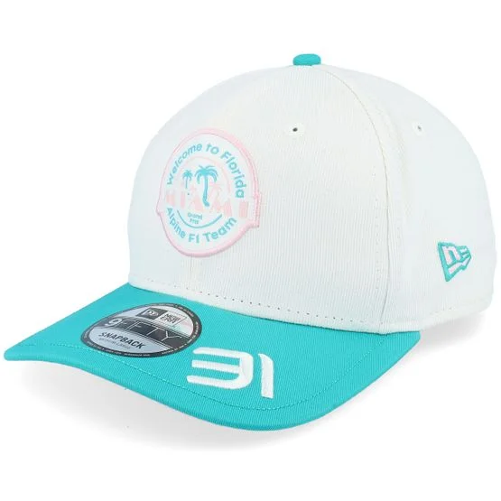 New Era - Motor Beige adjustable Lippis - Alpine F1 24 Ocon Miami 9FIFTY Micro Cord Off-white/Teal Adjustable @ Hatstore
