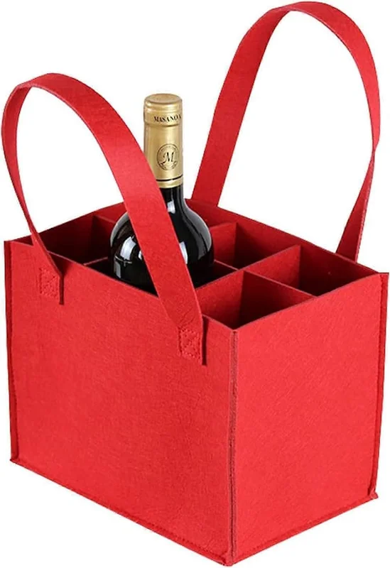 Wine Bottle Holder, Thick Bottle Carrier, with Flexible Divider 6 Bottles Removable Divider, Reusable Washed, Thick Wine Packaging (Red)