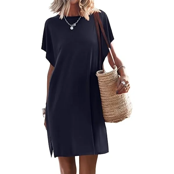 Dame sommer T-shirt kjole 2025 strandferie rejsetøj afslappet enkel blød minikjole cover-up tøj