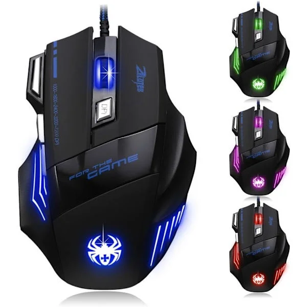 Kablet Gaming Mus, 2400 DPI, 7 Knapper Ergonomisk Mus, Optisk USB-Mus, Computermus, Kablet Mus til PC, Laptop, Sort