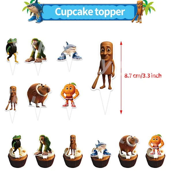 Italiensk Brainrot kagedekoration Cupcake Toppers Fødselsdagspynt Piger Børn Drenge Festdekorationer Baby Shower Party Favors