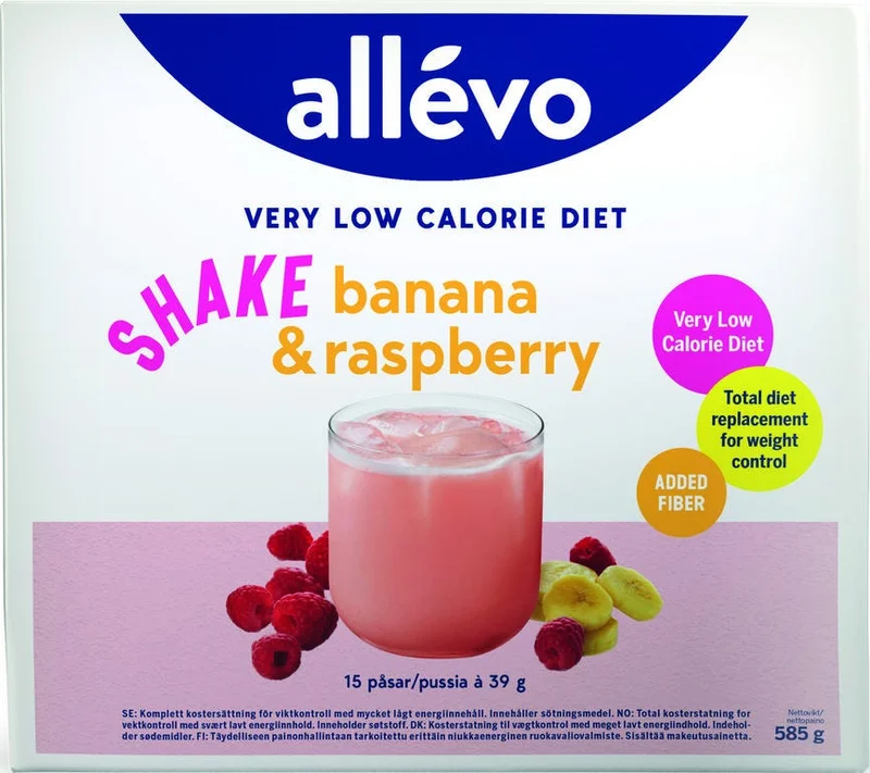 Allevo VLCD Shake banan og bringebær 15x39 g