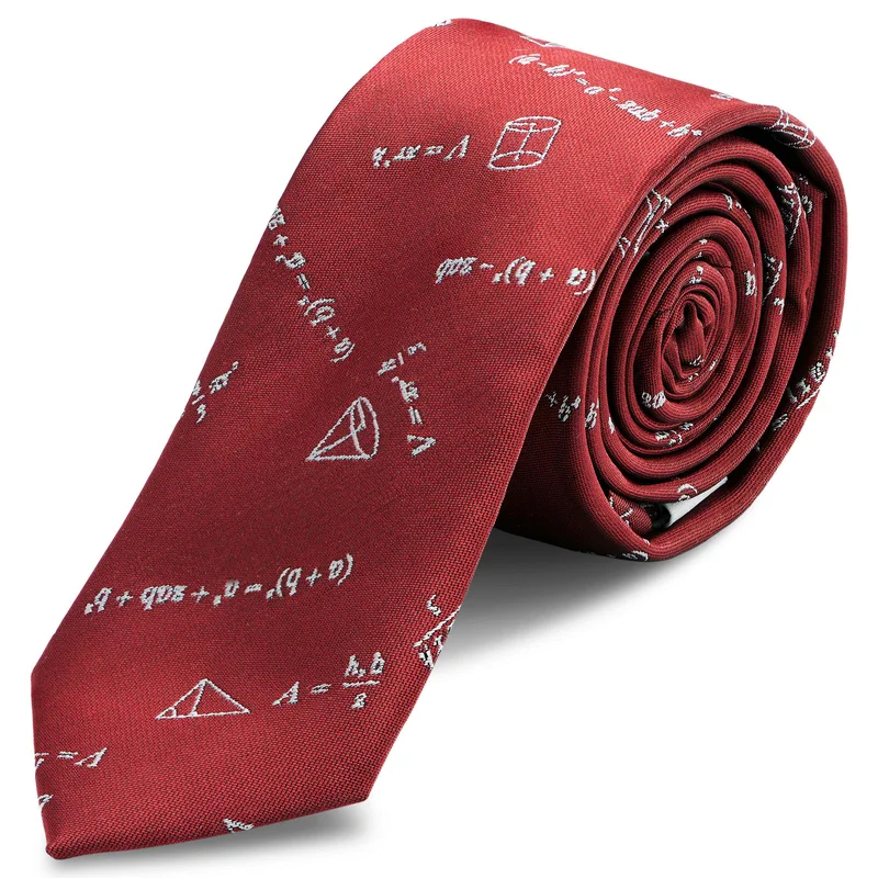 Corbata estrecha burdeos con ecuaciones matemáticas para hombres - Corbatas estrechas