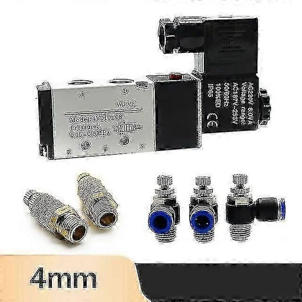 Pneumatisk elektrisk magnetventil 4V210-08 5-vägs 2-läges kontroll luftgas magnetventil 12V 24V 220V 4mm-12mm slangkopplingar