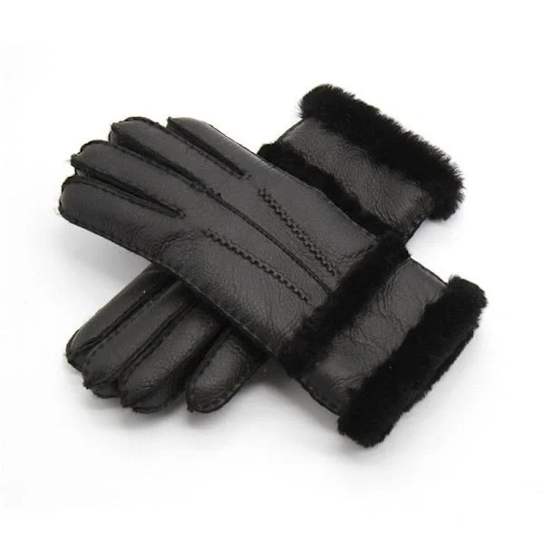 [RM]100% Sheepskin Winter Gloves for Women Men Genuine Cashmere Fur Warm Gloves Ladies Full Finger Real Leather BK