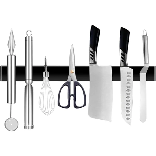 Matt Svart Magnetisk Knivlist, Högkvalitativt Knivställ i Rostfritt Stål, Stark Magnet, Livstids Hållbarhet, För Kök och Hemförvaring, Nej