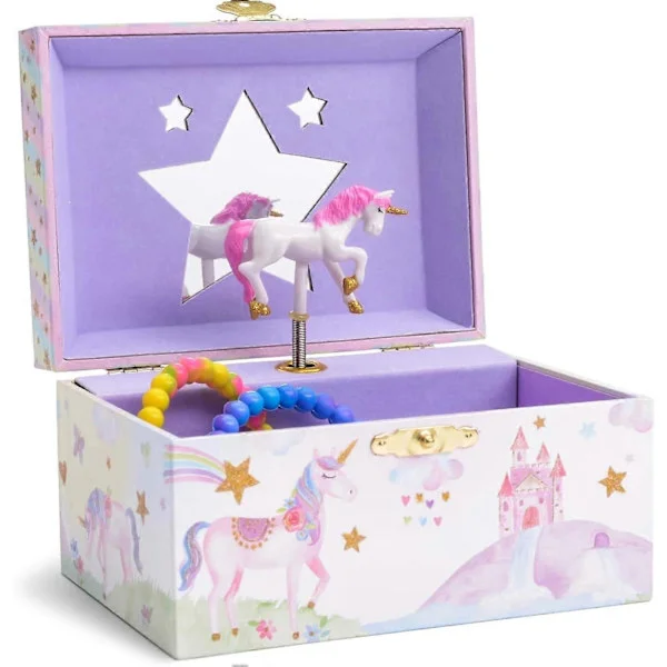 Unicorn Smykkeskrin Gaver - Smykkeskrin til Piger med Udtræksskuffe, Glitter Regnbue Smykkeskrin til Børn med Melodien 'The Beautiful Dreamer'