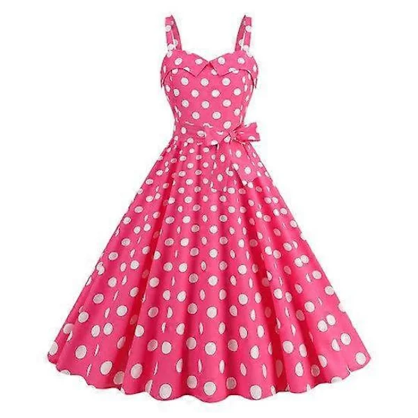 Women's Vintage Dress 50s Retro A-line Big Swing Sleeveless Polka Dot Contrast Color Elastic Bust High Waist Backless Knee Length