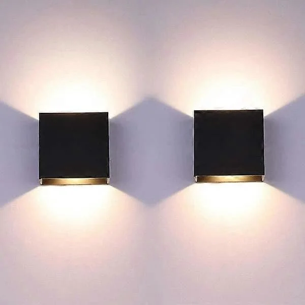 2-pak LED Væglampe Indendørs Op og Ned Væglampe Sort Væglampe Moderne 6w Aluminiumsbelysning til Stue Soveværelse Badeværelse Køkken, Varm Hvid