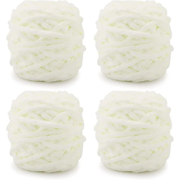 Broderigarn 4 x 100g Flerfarvet Broderigarn til Hækling, Blødt Tykt Garn, Hvidt