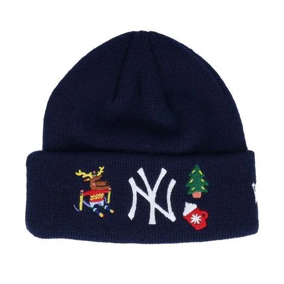 New Era - MLB Blu cuff Beanie - Kids New York Yankees Infant Festive Knit Black/White Cuff @ Hatstore