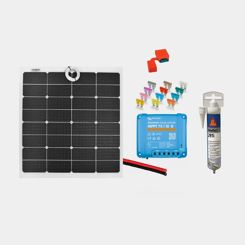 Solcellspaket för fast installation Juni Solar Flush Mounted Cable, 40 W, monokristallin, flexibel, 12 V, 570 x 410 x 3 mm, med MPPT-regulator (10 amp