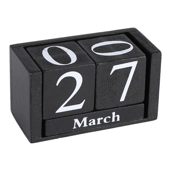 Vintage Träkalender Skrivbord Träblock Månad Datum Visning Hemmakontor Dekoration Svart