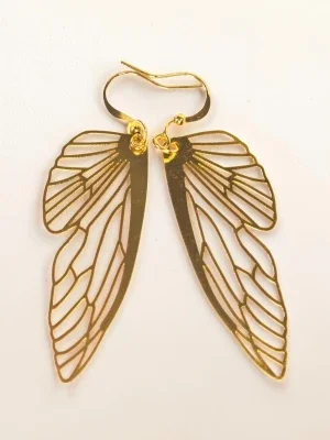 Eleganta guld örhängen hängande vingar naturlig design boho chic