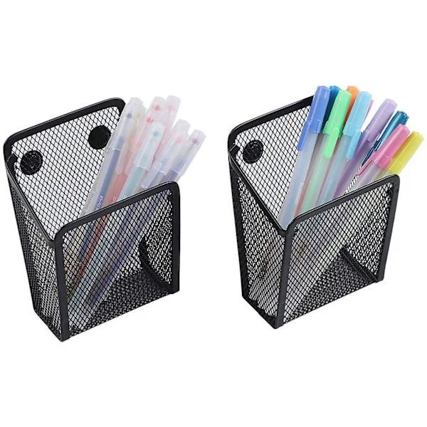 2-pak magnetisk penholder, netopbevaringskurv med ekstra stærk magnet til køleskab, whiteboard, skabstilbehør, kontorartikler_tfrf
