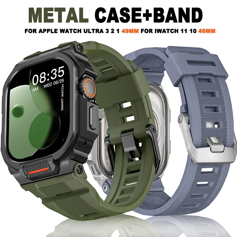 AliExpress - Hülle+Armband für Apple Watch Ultra 3 2 49mm Modifikations-Set Armband Iwatch Series 11 10 46mm Silikon-Armband+Metallgehäuse Zubehör