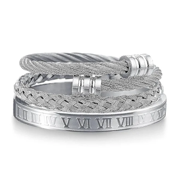 Højkvalitets armbånd i rustfrit stål til mænd, guld romertal armbånd, snoet reb armbånd_Gave fra G