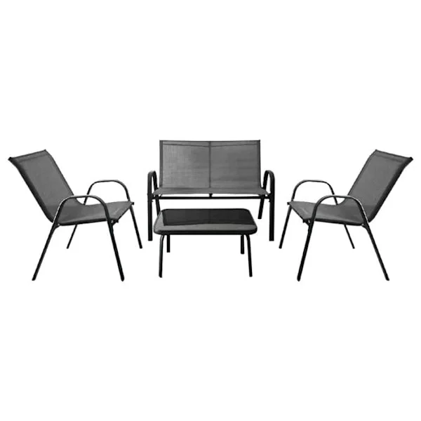 COSTWAY 4 PCS Uppsättning Bord och Stolar för Utomhusbruk, Stolar och Soffa med Tygg座, Skivan i Härdat Glas, Grå