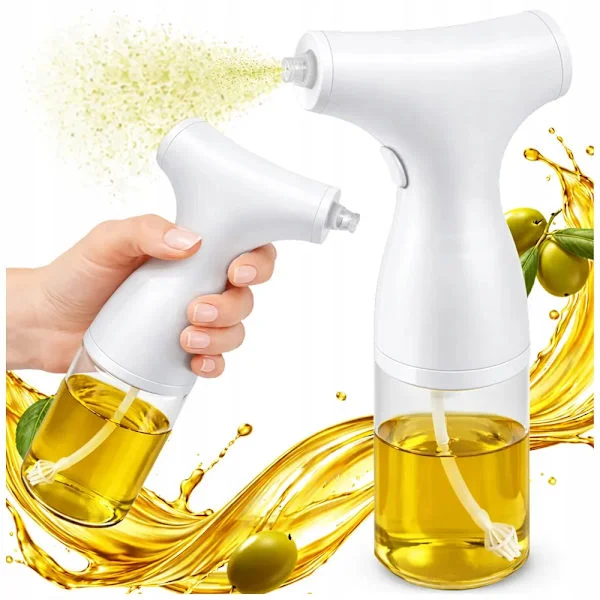 Elektrisk oljesprayflaske 200 ml i glass – Oppladbar spray for olje, eddik og dressing, Hvit