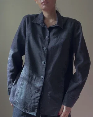 Vintage Black Linen Boxy Top