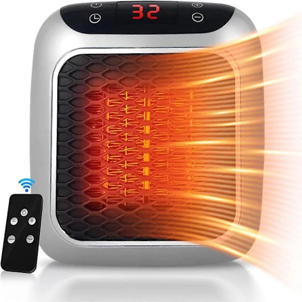 Bærbar Varmeblæser, 800W Keramisk Plug-in Varmeblæser, Elektrisk Varmeblæser med Fjernbetjening, 12H Timer, LED-Display, 2 Varmeindstillinger Db