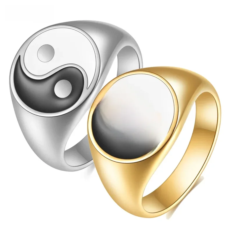 AliExpress - Bagues potelées en acier inoxydable pour femmes, jeu de mots Chia Chi Yin Yang Gossip, cadeau discret, émail délicat, bijoux de 