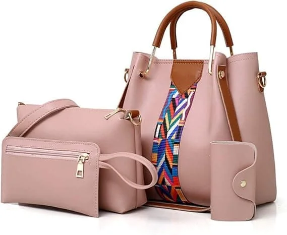 Dameveskesett 4 i 1 Myk PU-skinn Topphåndtakveske, Tote Bag, Skuldervesker Crossbody Bag Lommebokveskesett