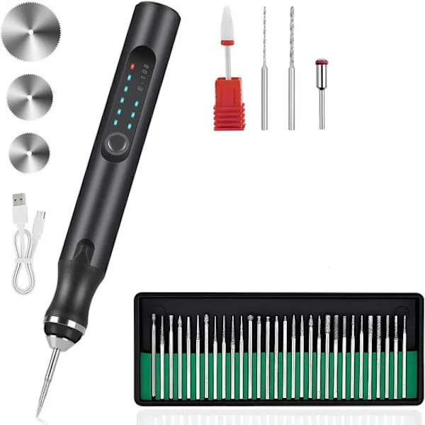 Mini Borrmaskin - Elektrisk borrmaskin - med 3 hastighetsinställningar - Elektrisk gravyrpenna med USB-uppladdningsbar sladdlös gravyrmaskin, bärbar 