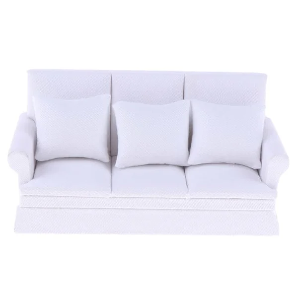 Miniatyr leketøy dukkehus møbler myk tre sofa med pute Mi Hvit CDQ